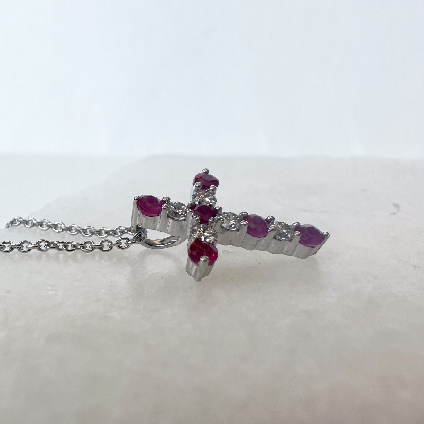 18K Solid White Gold Genuine Ruby and Diamond Pendant (pendant only)