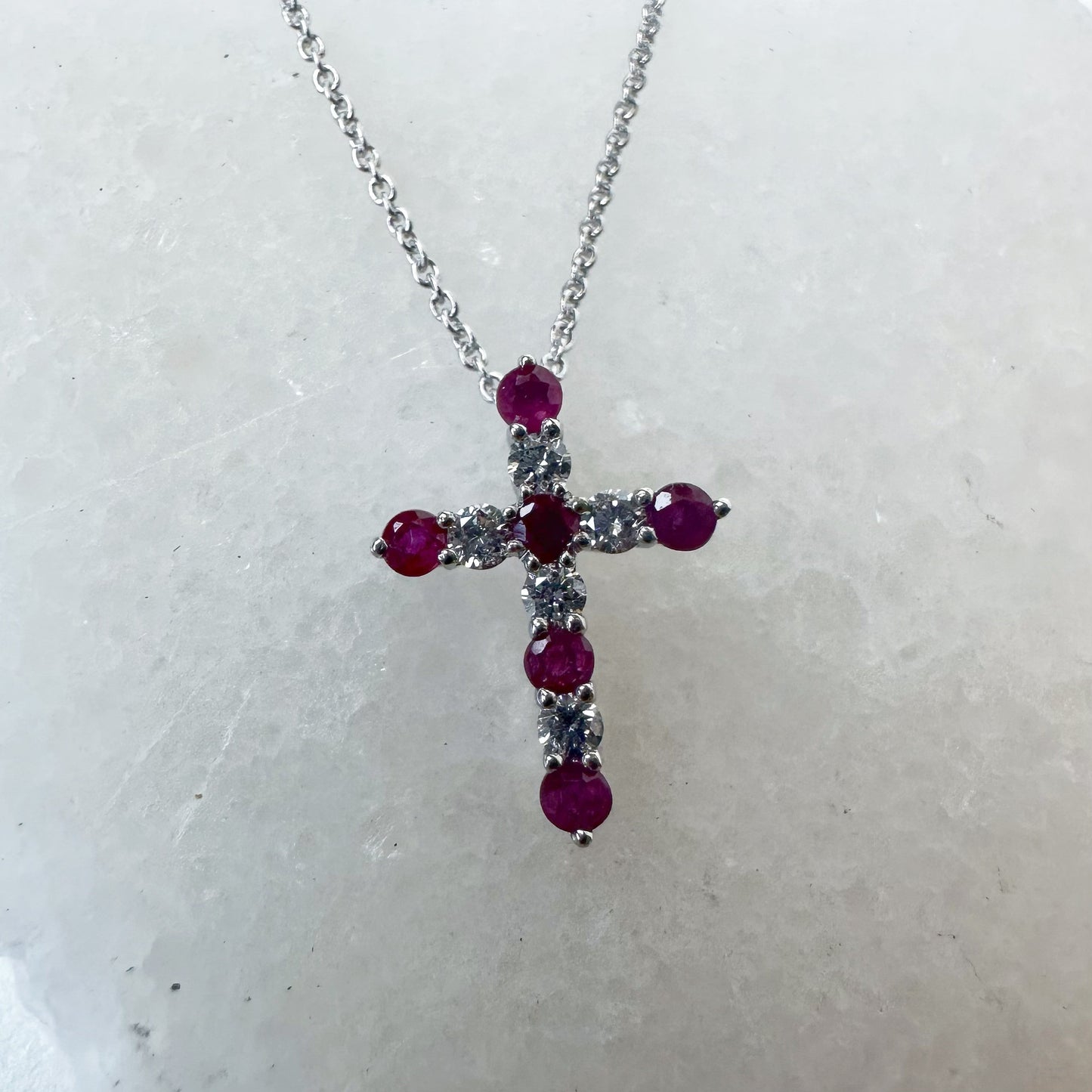 18K Solid White Gold Genuine Ruby and Diamond Pendant (pendant only)