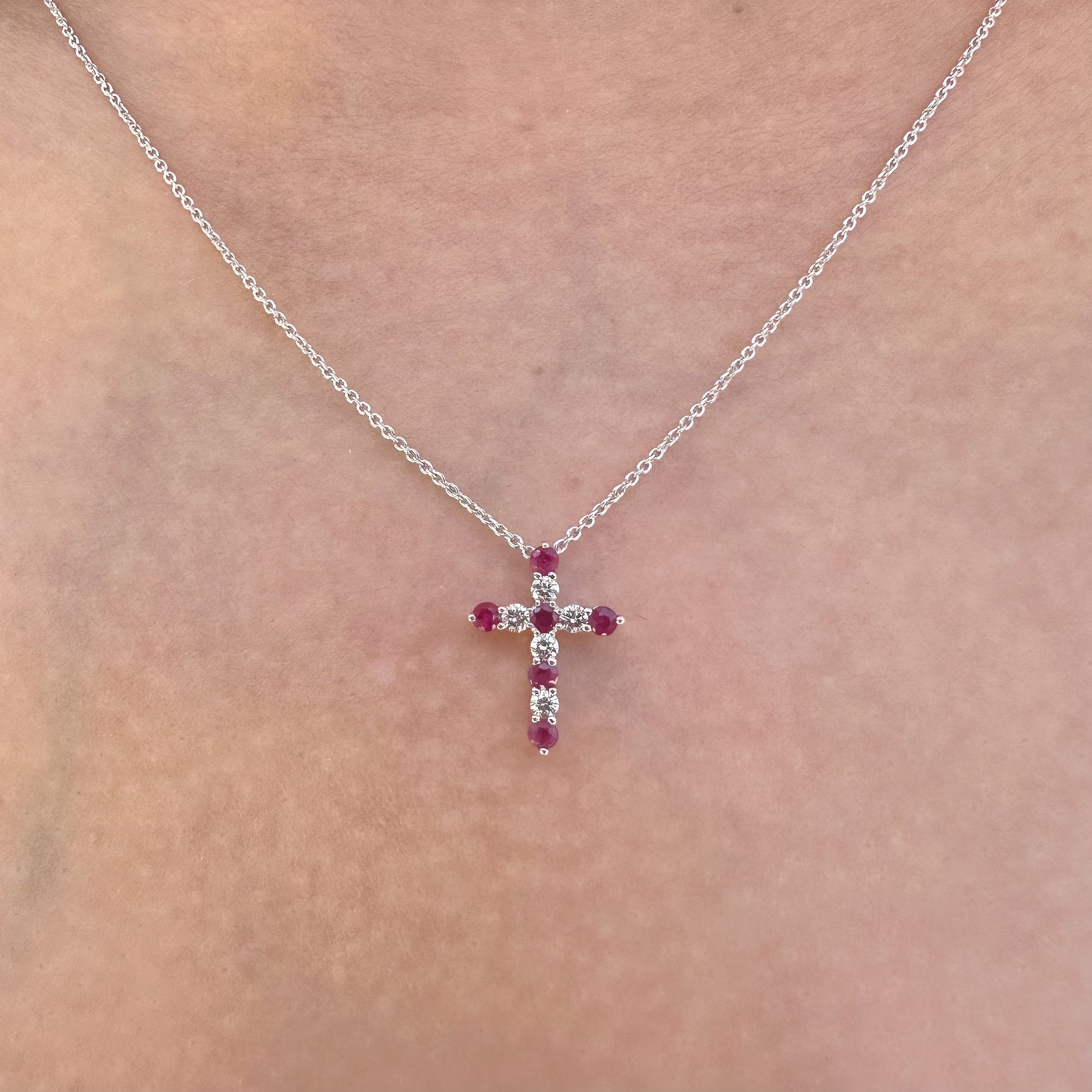 18K Solid White Gold Genuine Ruby and Diamond Pendant (pendant only)