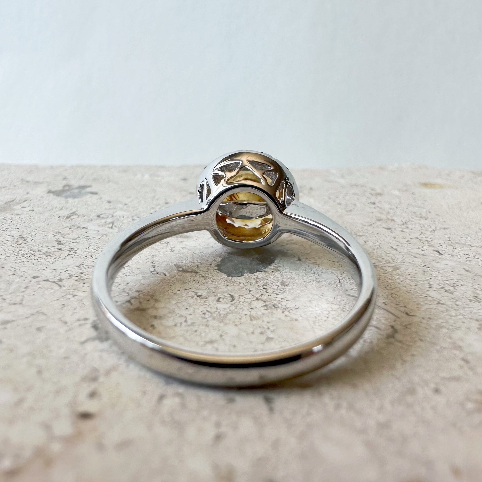 14K Solid White Gold Genuine Citrine and Diamond Ring