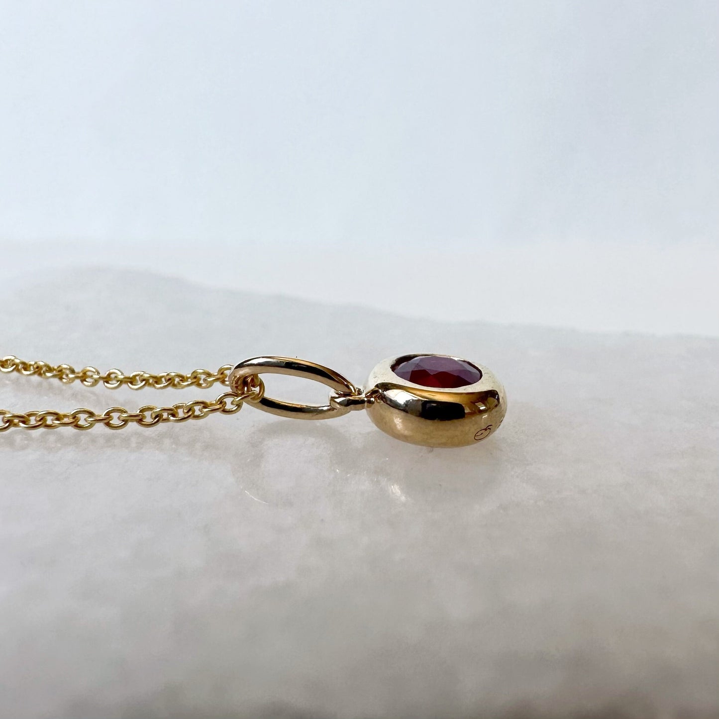 14K Solid Gold Genuine Bezel Ruby Pendant