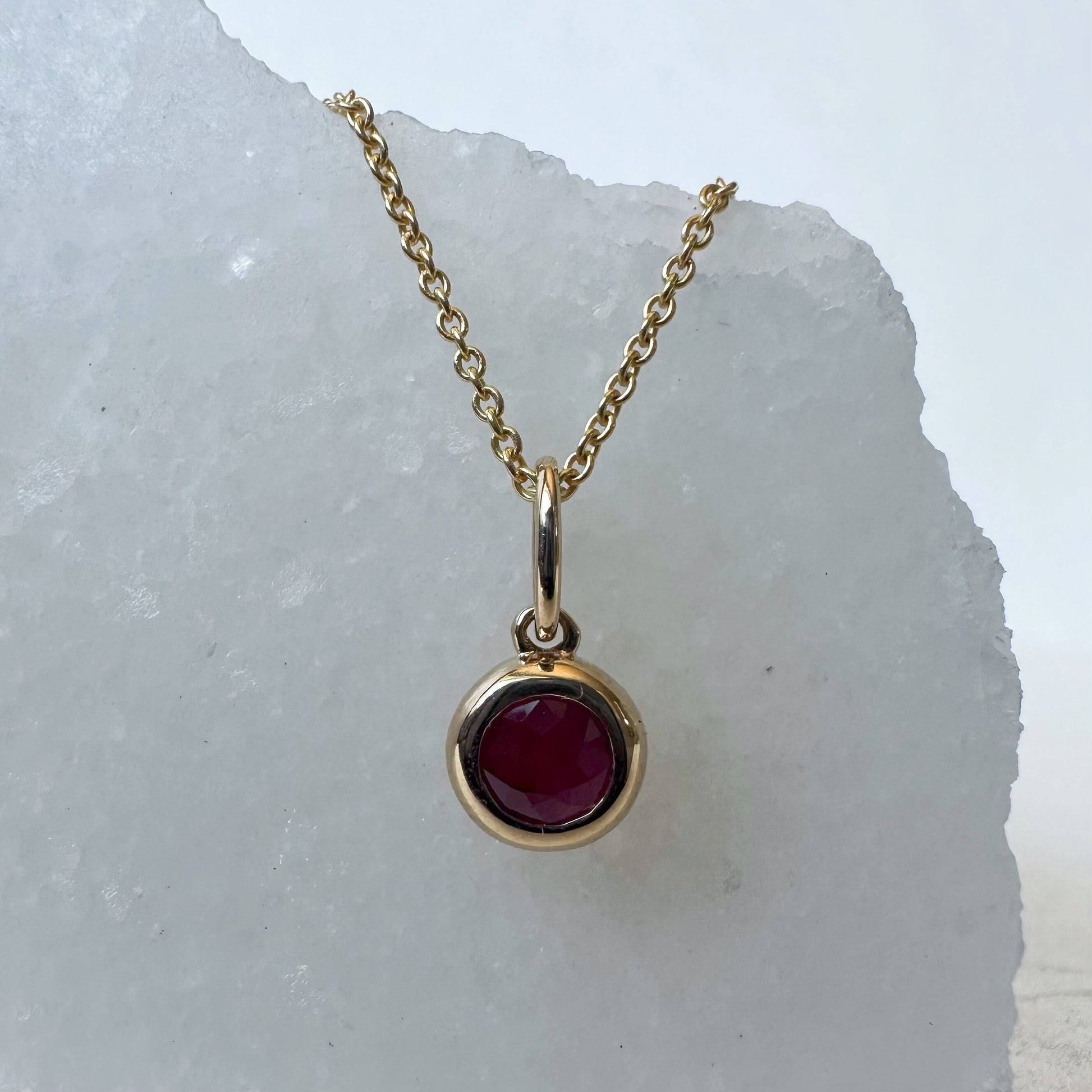 14K Solid Gold Genuine Bezel Ruby Pendant