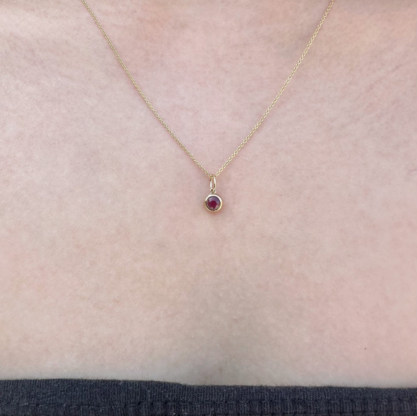 14K Solid Gold Genuine Bezel Ruby Pendant