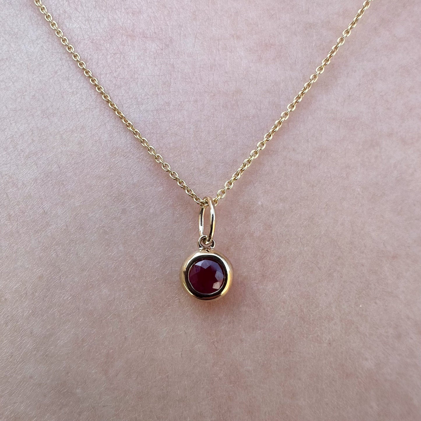 14K Solid Gold Genuine Bezel Ruby Pendant