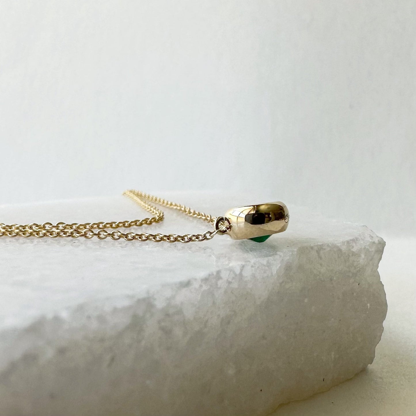 14K Solid Gold Genuine Emerald Bezel Double Chain Necklace