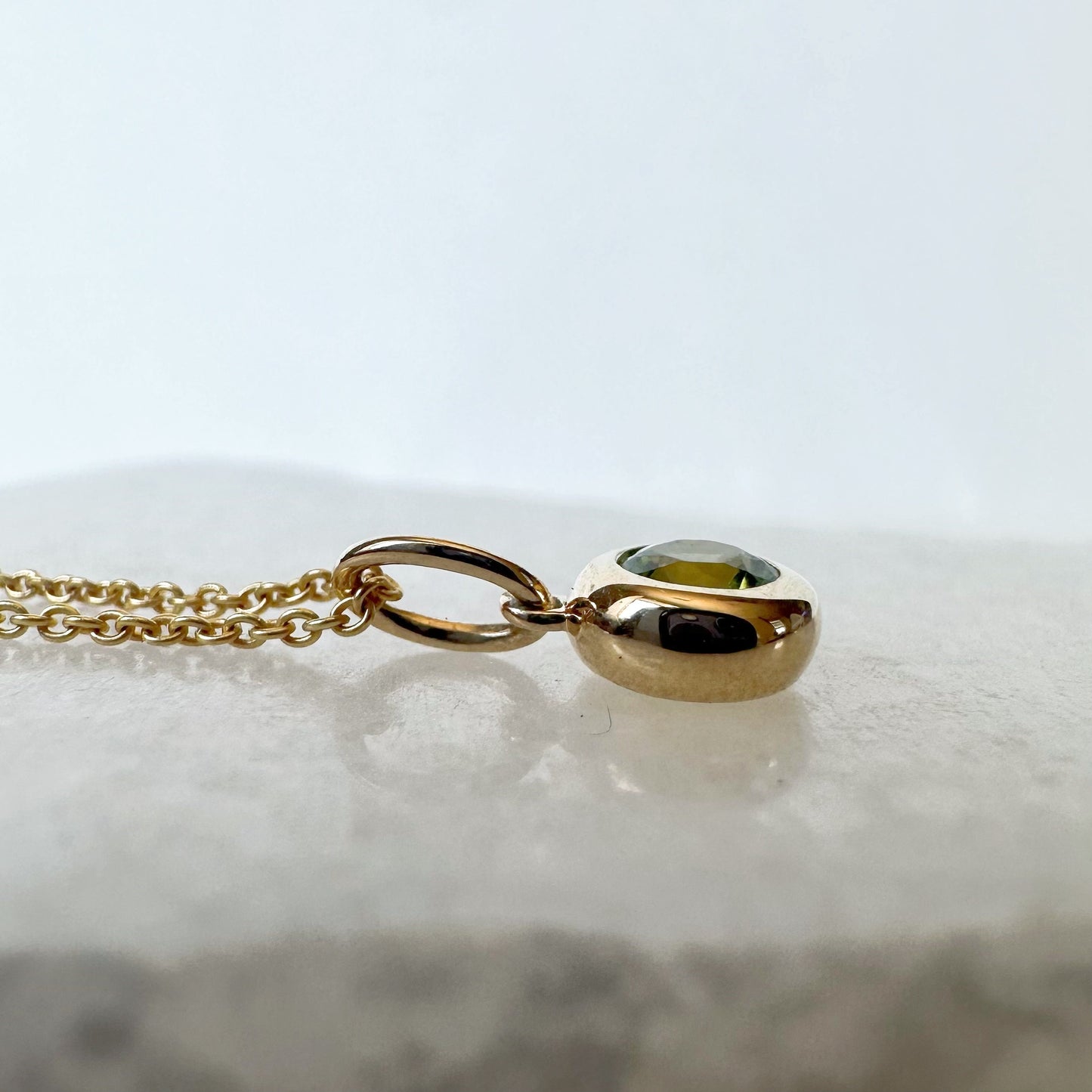 14K Solid Gold Genuine Bezel Peridot Pendant