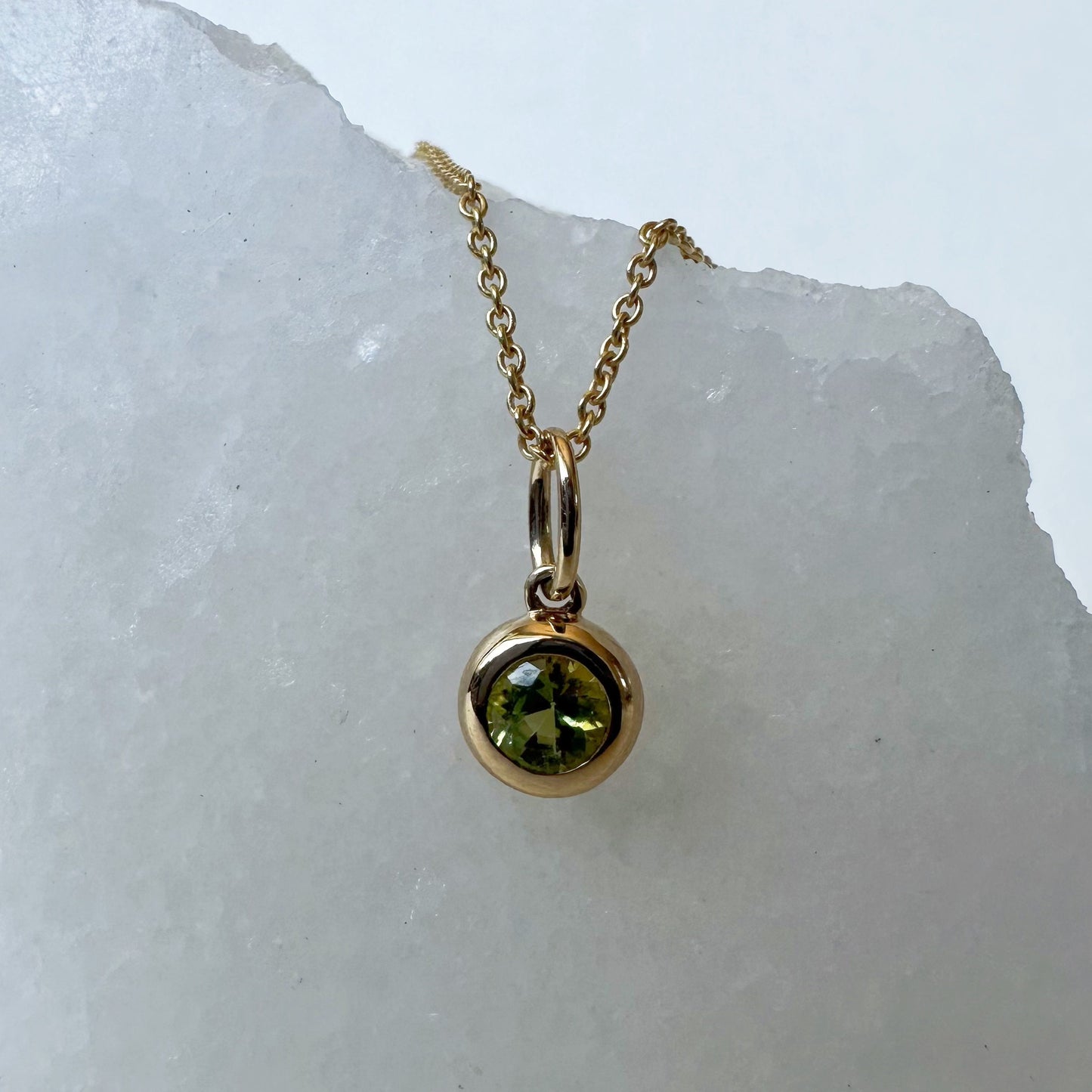 14K Solid Gold Genuine Bezel Peridot Pendant