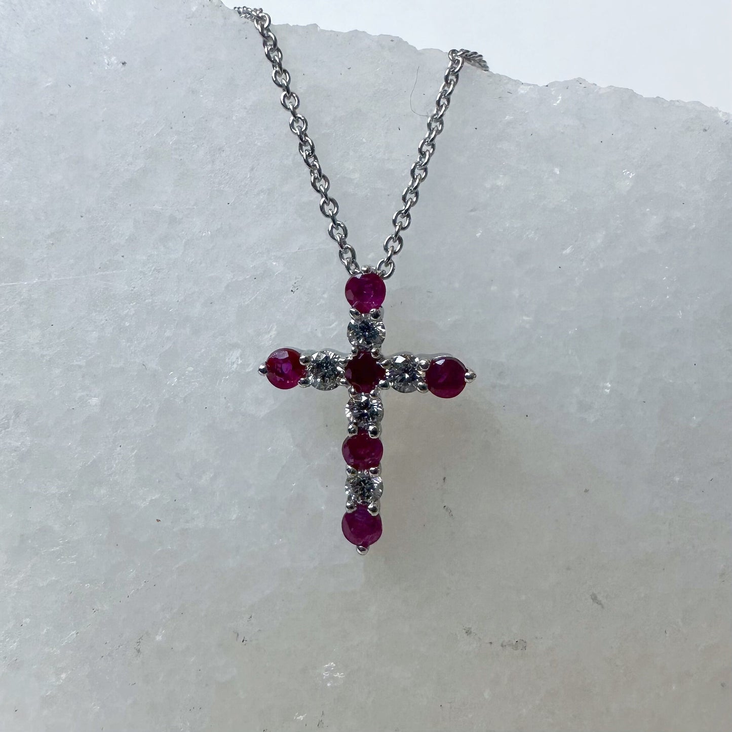 18K Solid White Gold Genuine Ruby and Diamond Pendant (pendant only)