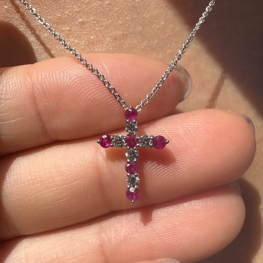 18K Solid White Gold Genuine Ruby and Diamond Pendant (pendant only)