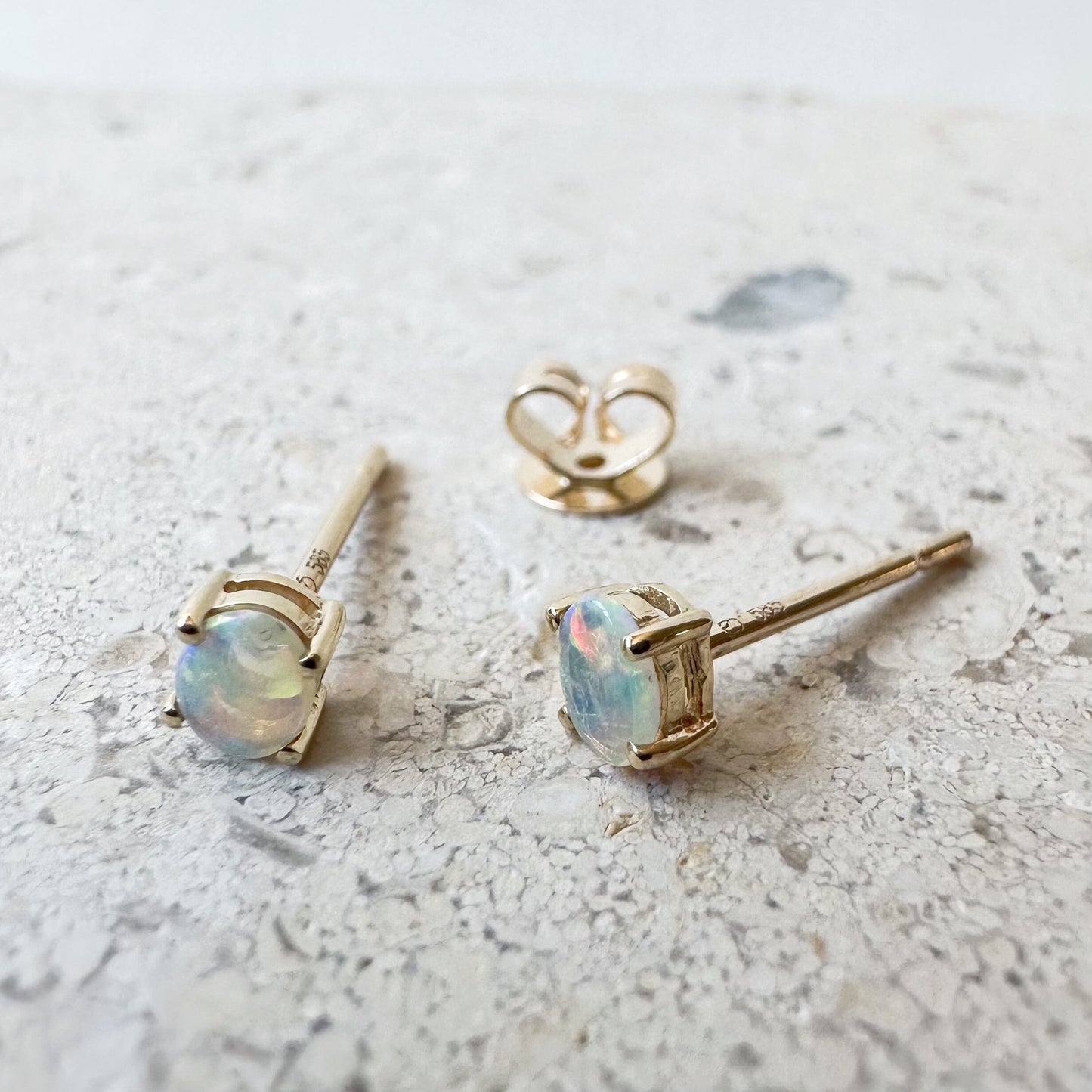 14K Solid Gold Oval Opal Studs