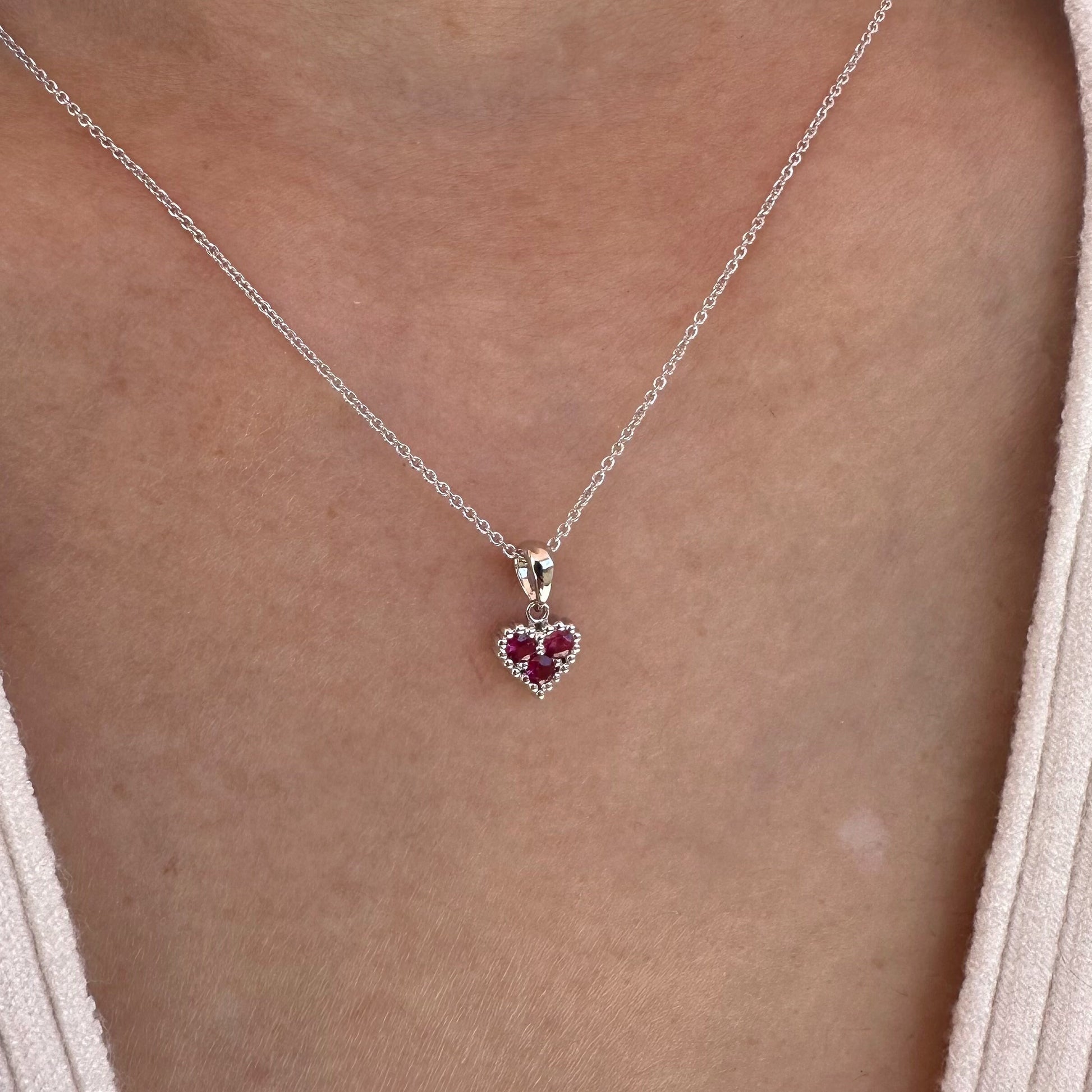 14K Solid Gold Genuine Ruby Heart Pendant