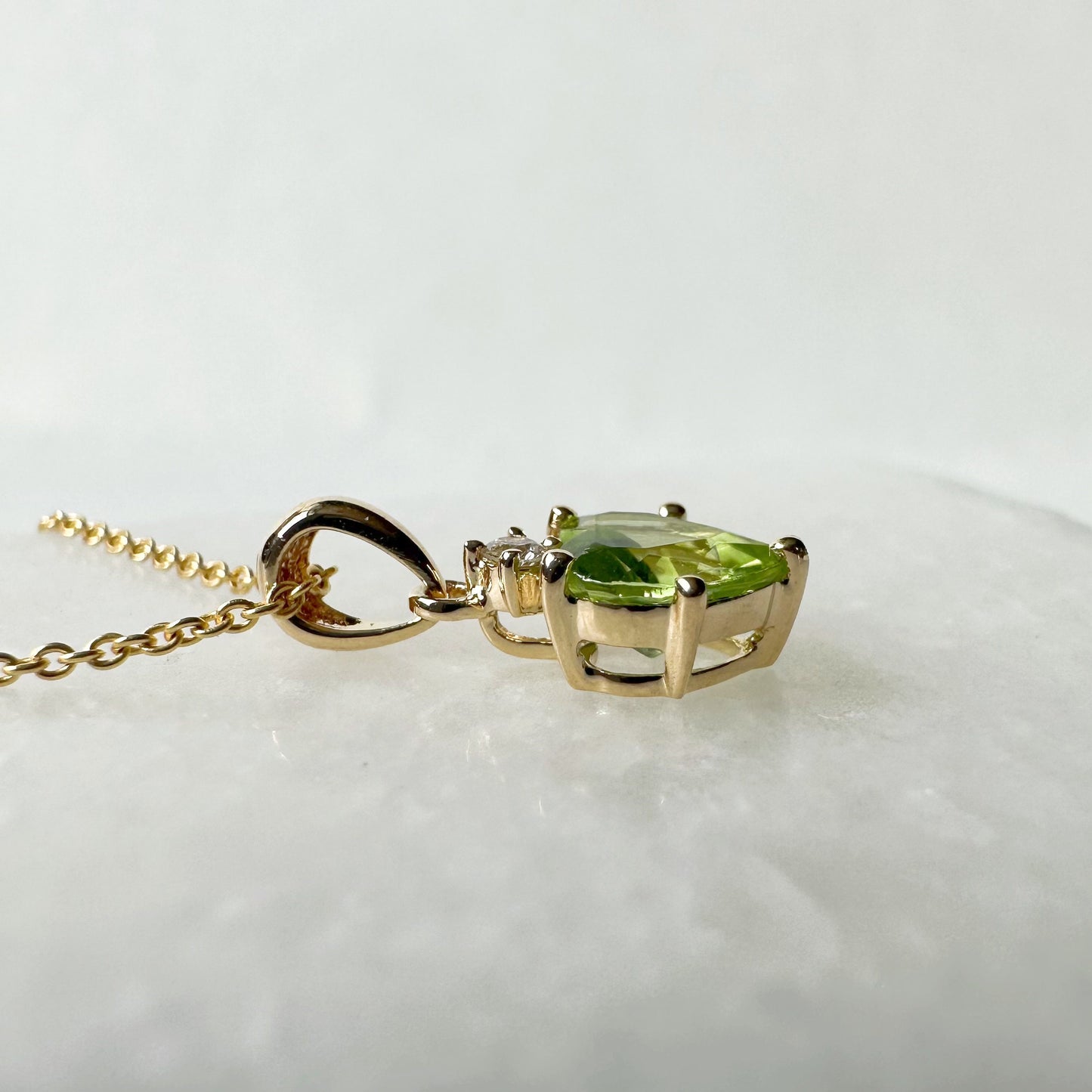 14K Solid Gold Heart Shaped Genuine Peridot Pendant/August Birthstone