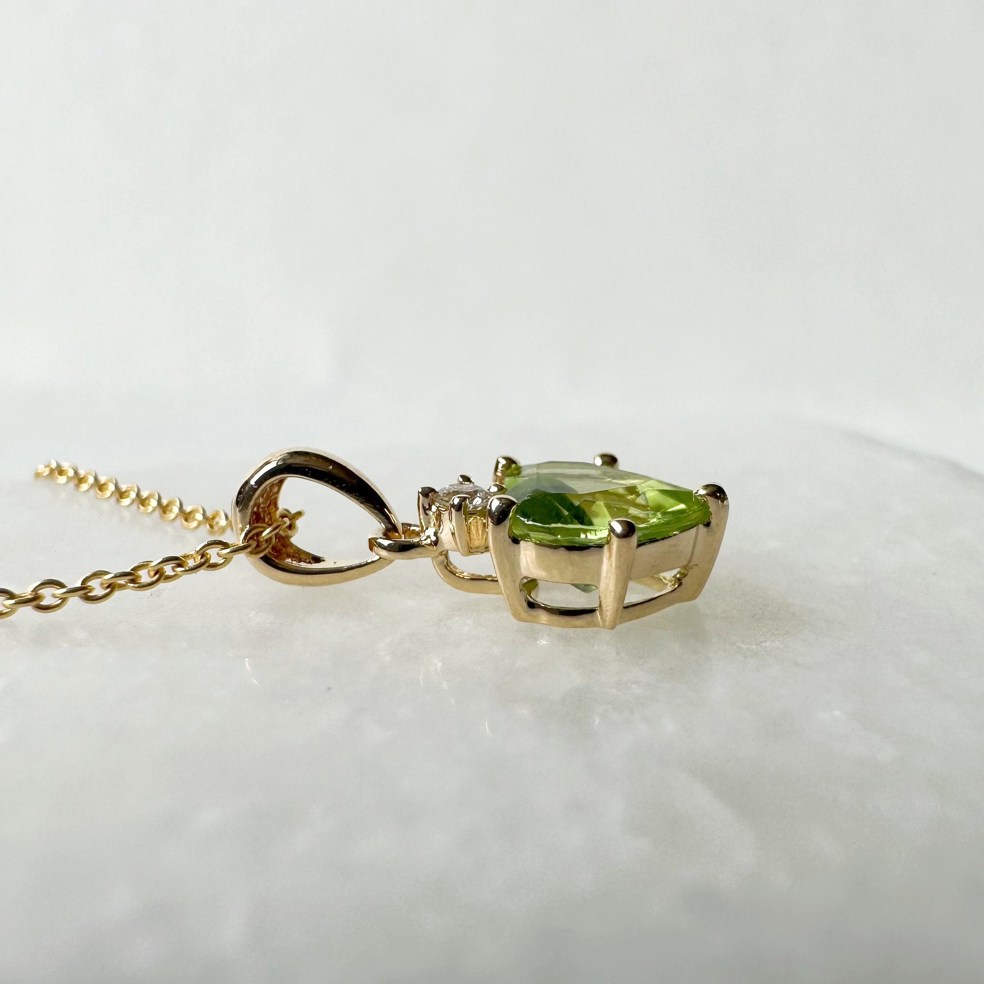 14K Solid Gold Heart Shaped Genuine Peridot Pendant/August Birthstone