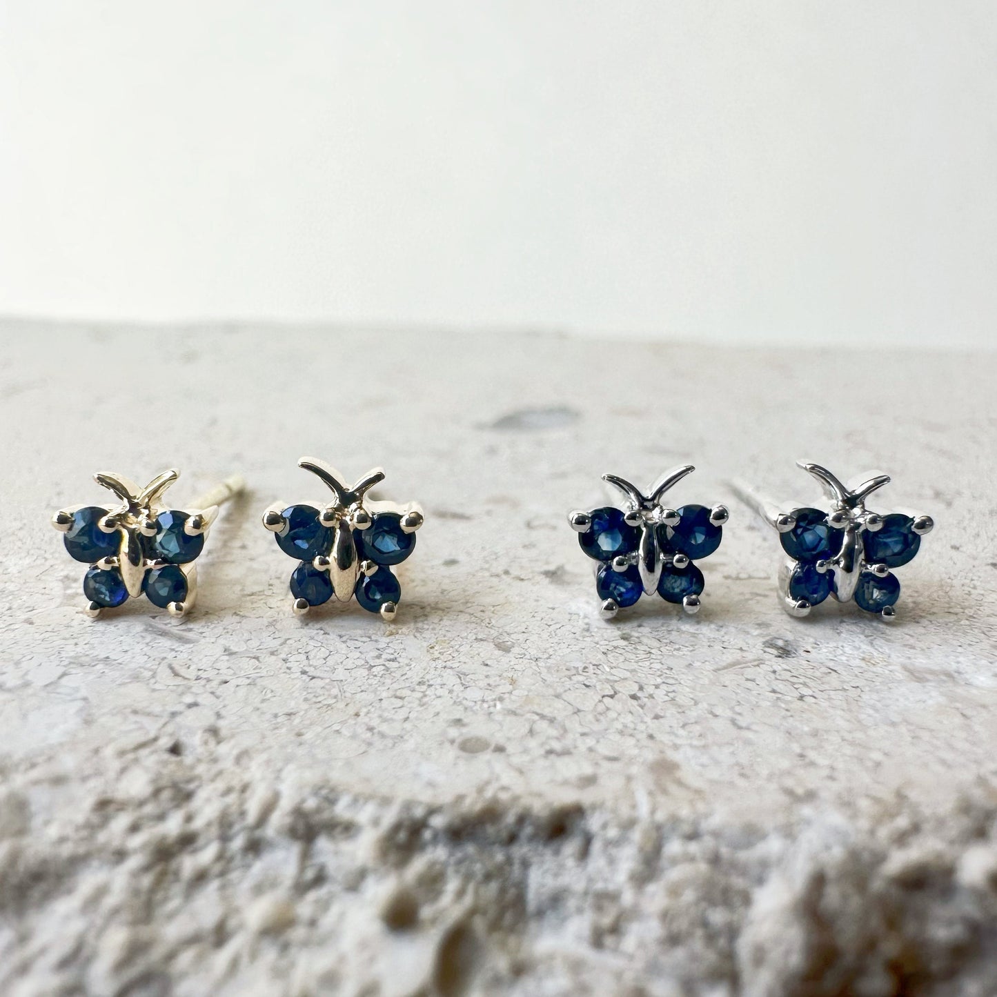 14K Solid Gold Genuine Sapphire Butterfly Studs/Pair