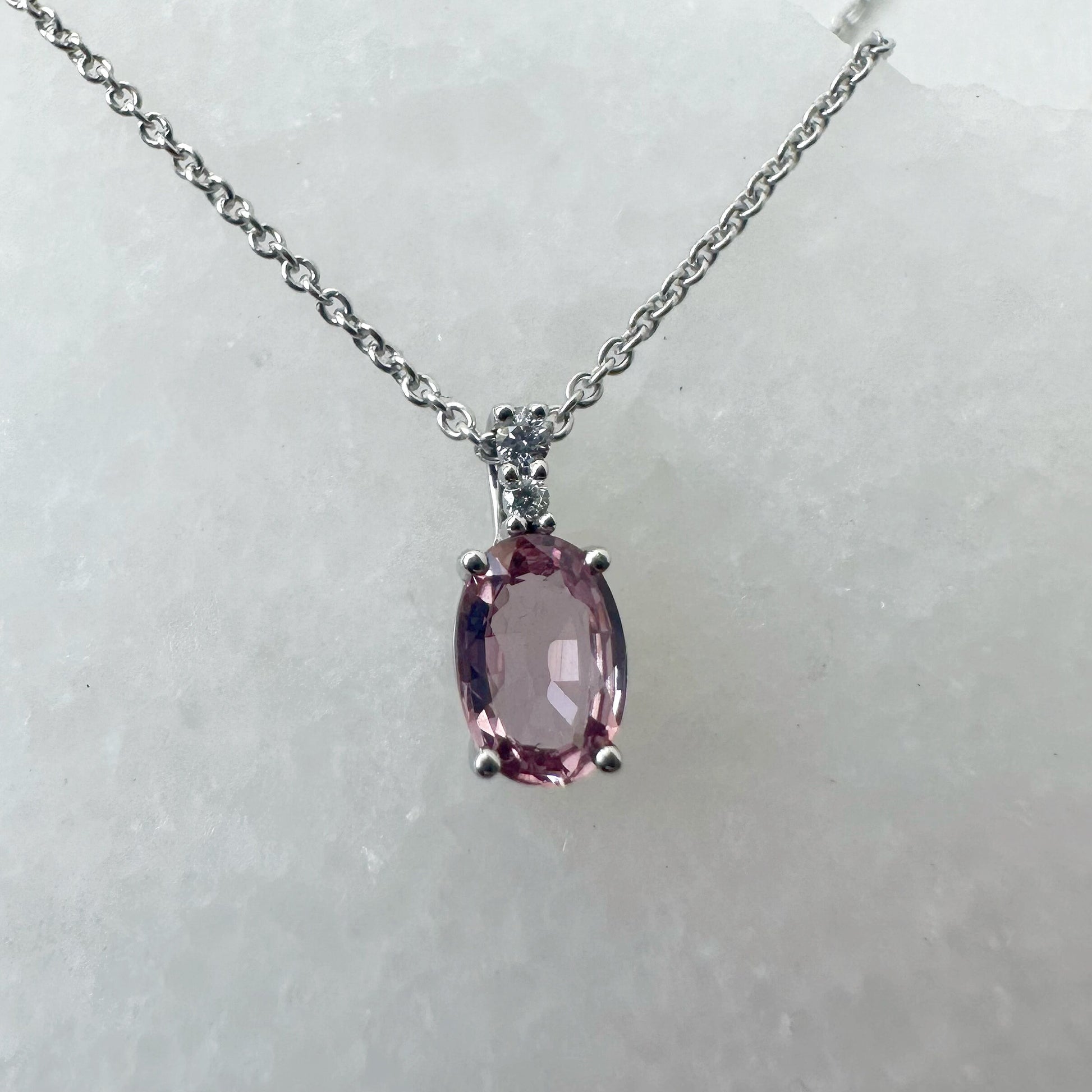 14K Solid Gold Diamond and Oval Pink Sapphire Pendant