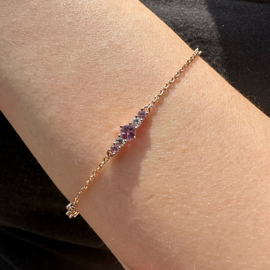 18K Solid Rose Gold Genuine Pink Sapphire and Diamond Bracelet