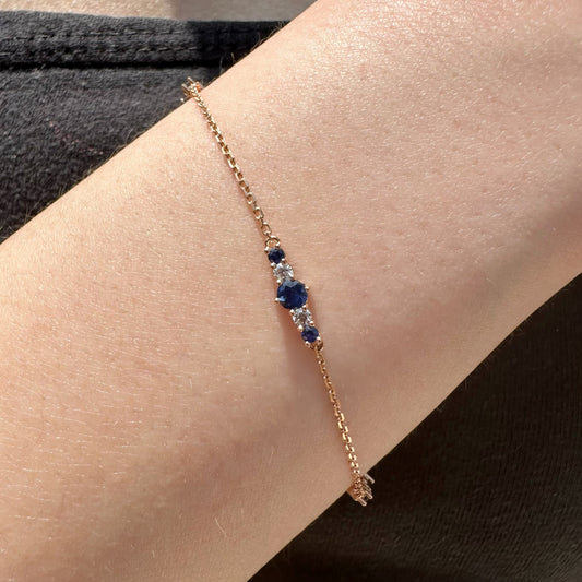 18K Solid Rose Gold Genuine Sapphire and Diamond Bracelet